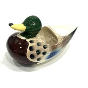 Vintage mallard duck trinket dish bowl decor cottagecore lodge hunting mancave